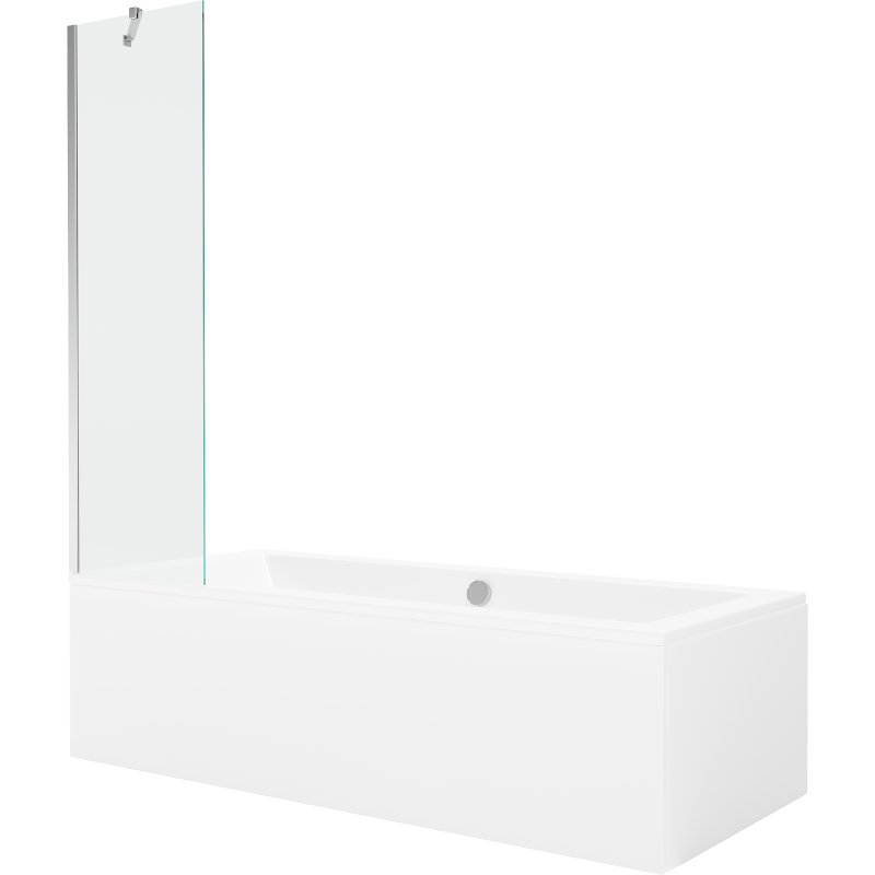 Mexen Cube wanna prostokątna 180 x 80 cm z obudową i parawanem 1-skrzydłowym 50 cm, transparent, chrom