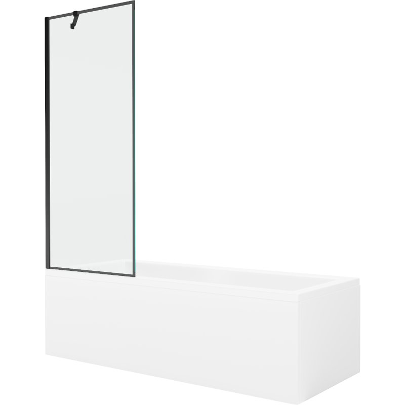 Mexen Cubik wanna prostokątna 160 x 70 cm z obudową i parawanem 1-skrzydłowym 70 cm, czarny wzór