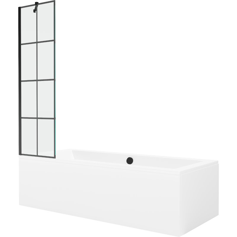 Mexen Cube wanna prostokątna 170 x 80 cm z obudową i parawanem 1-skrzydłowym 50 cm, czarny wzór