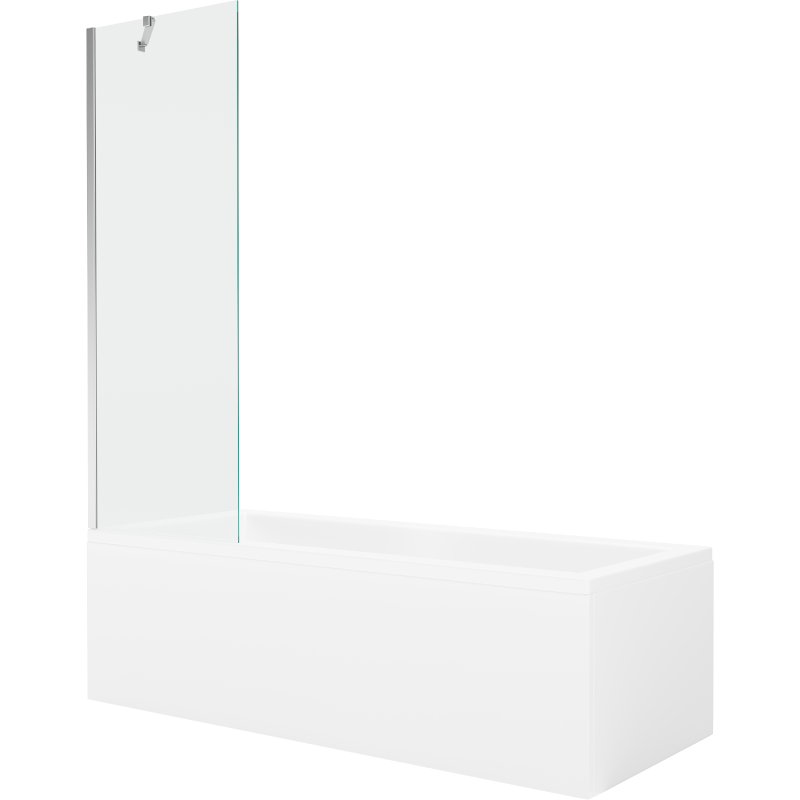 Mexen Cubik wanna prostokątna 170 x 70 cm z obudową i parawanem 1-skrzydłowym 60 cm, transparent, chrom