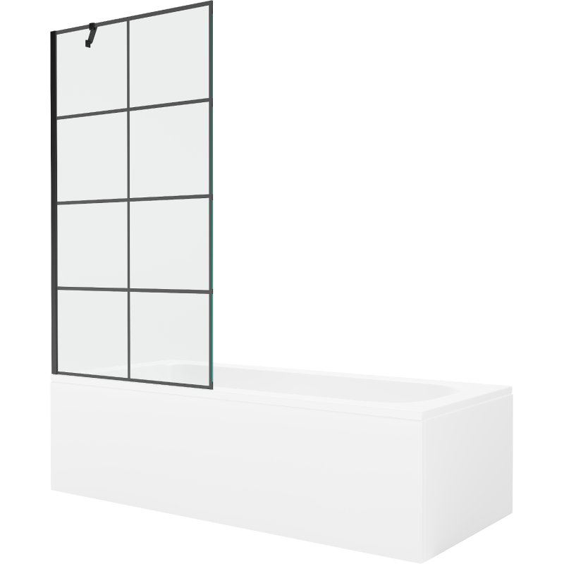 Mexen Vega wanna prostokątna 160 x 70 cm z obudową i parawanem 1-skrzydłowym 90 cm, czarny wzór