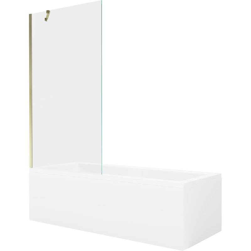 Mexen Cubik wanna prostokątna 150 x 70 cm z obudową i parawanem 1-skrzydłowym 90 cm, transparent, złoty
