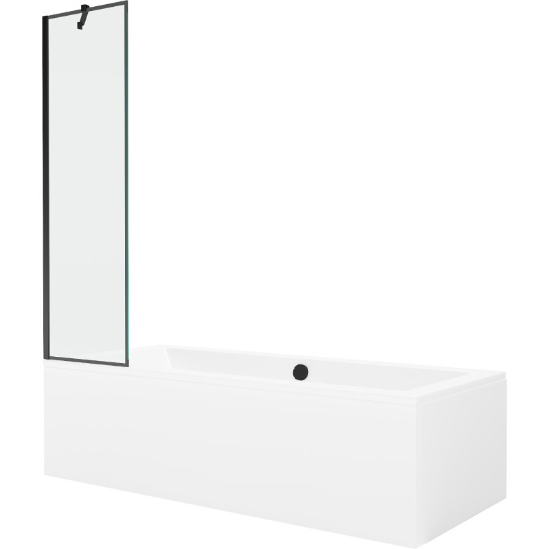 Mexen Cube wanna prostokątna 180 x 80 cm z obudową i parawanem 1-skrzydłowym 50 cm, czarny wzór