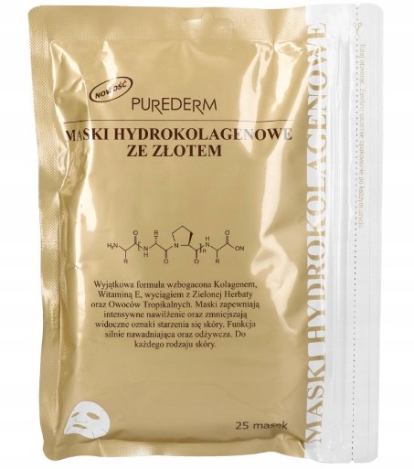Purederm, Maska Hydrokolagenowa ze Złotem, 25szt