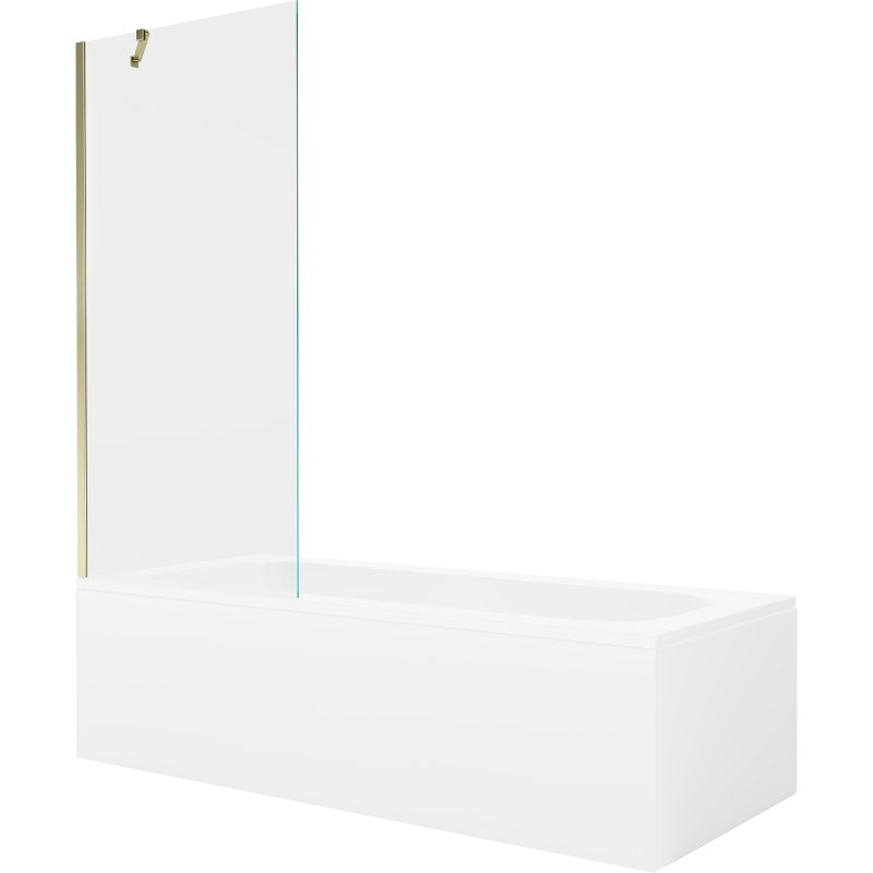 Mexen Vega wanna prostokątna 160 x 70 cm z obudową i parawanem 1-skrzydłowym 80 cm, transparent, złoty