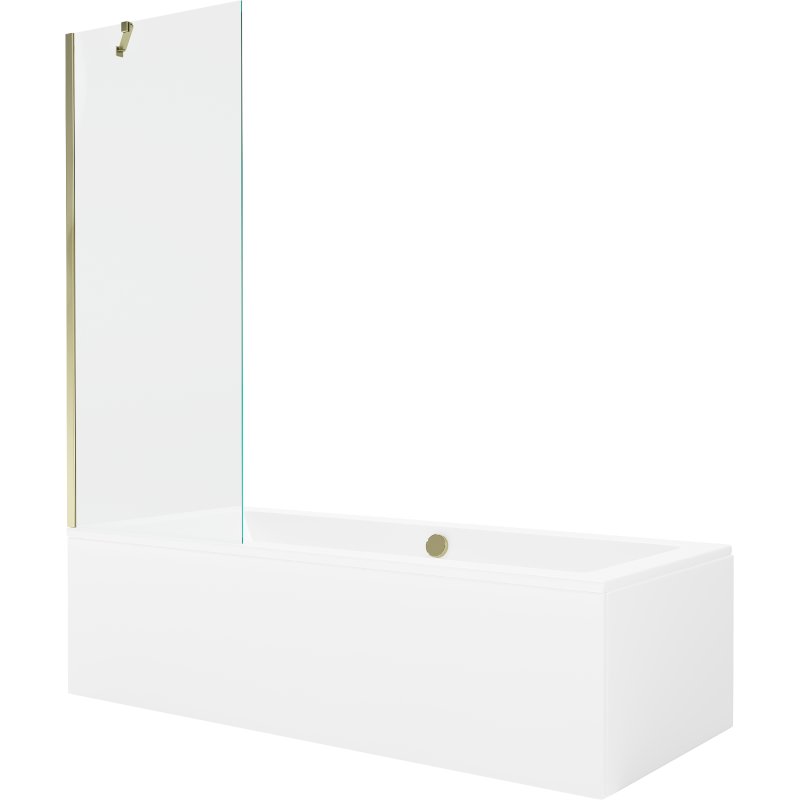 Mexen Cube wanna prostokątna 170 x 80 cm z obudową i parawanem 1-skrzydłowym 70 cm, transparent, złoty