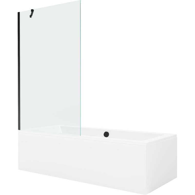 Mexen Cube wanna prostokątna 180 x 80 cm z obudową i parawanem 1-skrzydłowym 100 cm, transparent, czarny