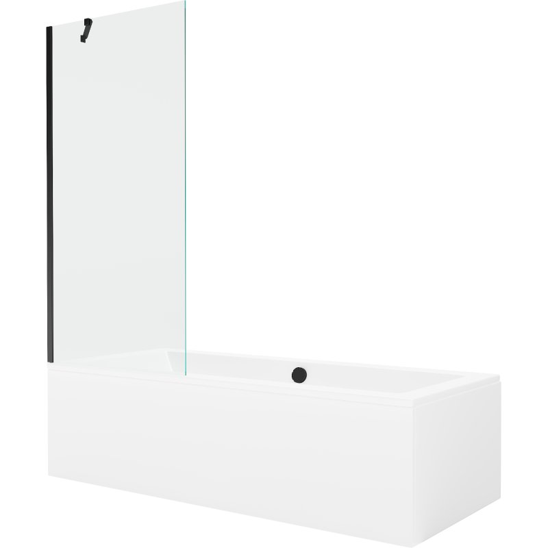 Mexen Cube wanna prostokątna 180 x 80 cm z obudową i parawanem 1-skrzydłowym 80 cm, transparent, czarny