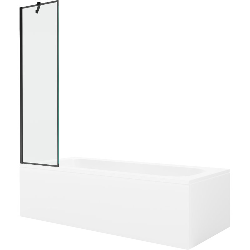 Mexen Vega wanna prostokątna 160 x 70 cm z obudową i parawanem 1-skrzydłowym 50 cm, czarny wzór