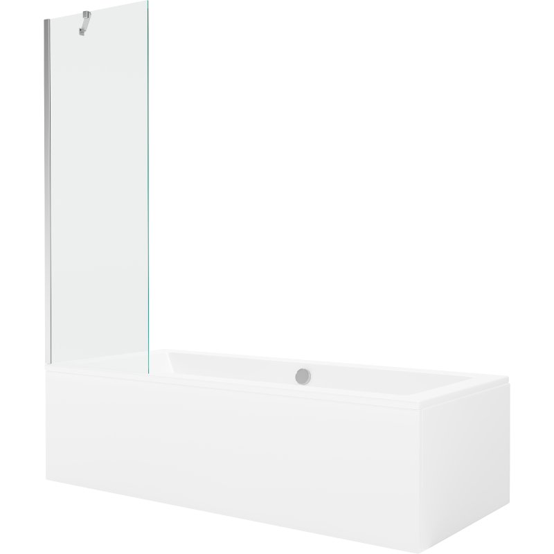 Mexen Cube wanna prostokątna 180 x 80 cm z obudową i parawanem 1-skrzydłowym 60 cm, transparent, chrom