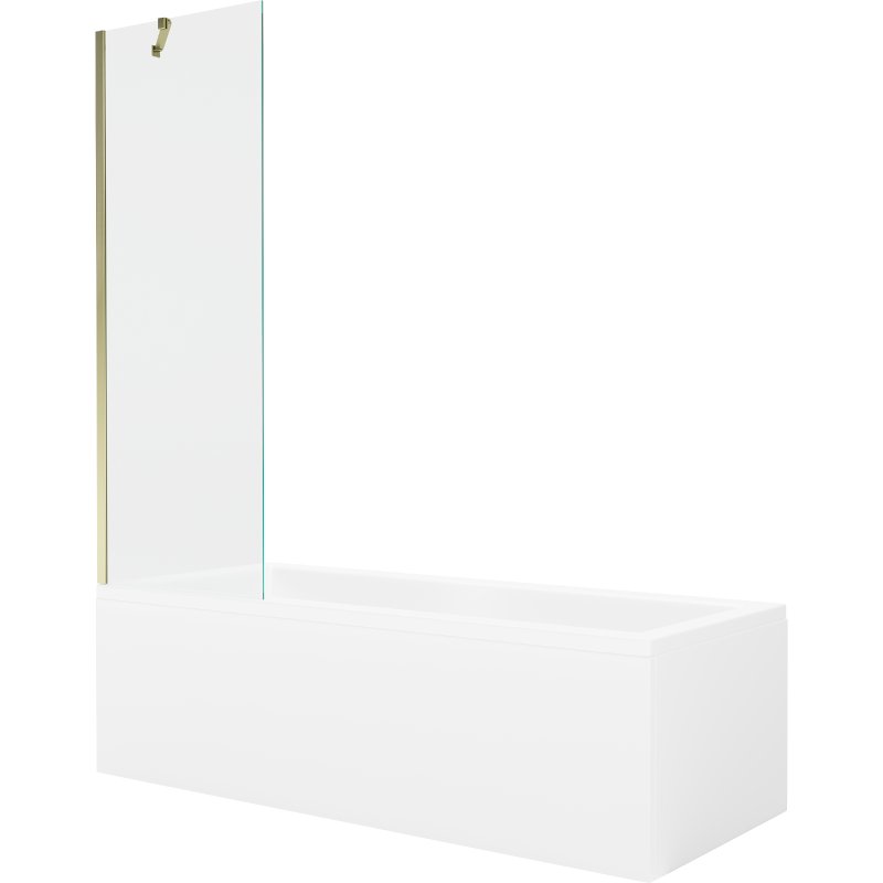 Mexen Cubik wanna prostokątna 170 x 70 cm z obudową i parawanem 1-skrzydłowym 60 cm, transparent, złoty