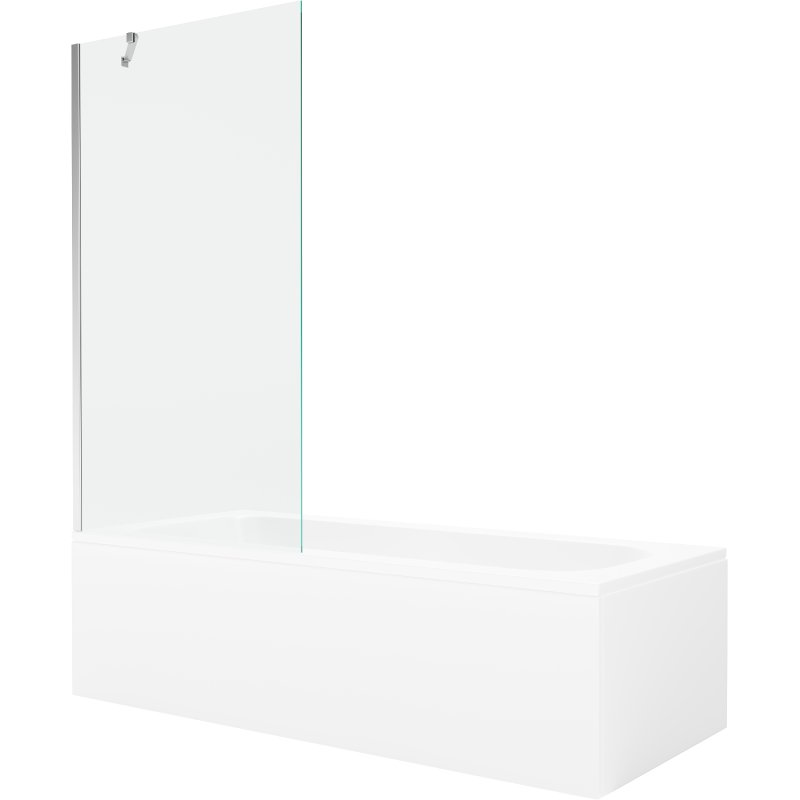 Mexen Vega wanna prostokątna 150 x 70 cm z obudową i parawanem 1-skrzydłowym 90 cm, transparent, chrom