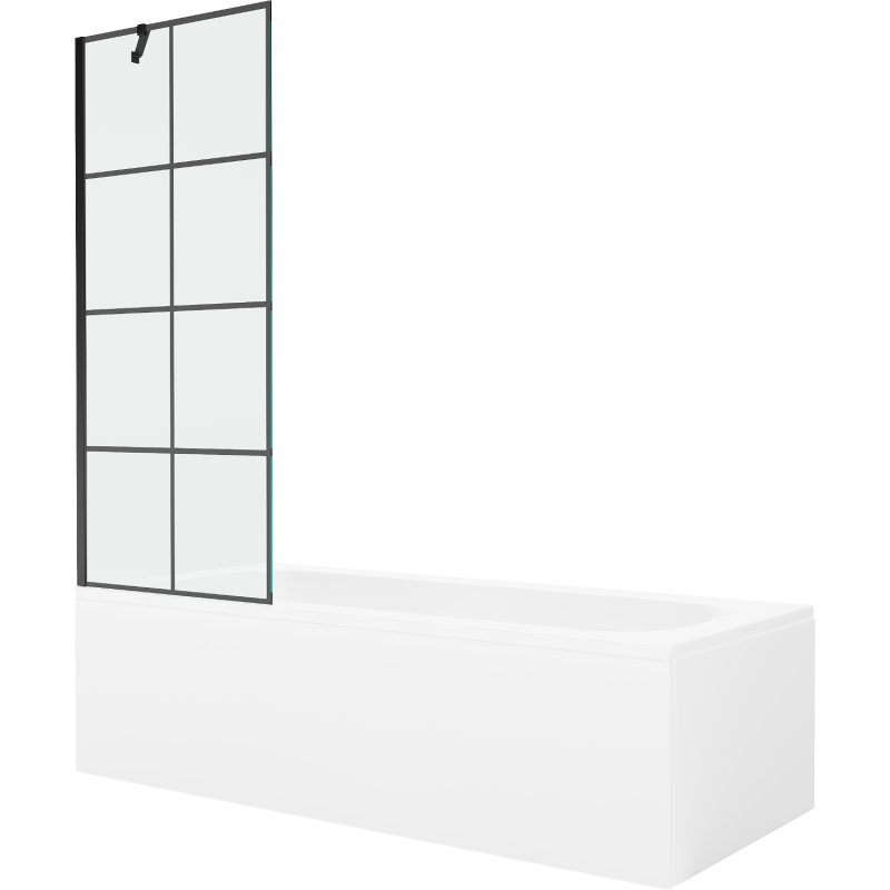 Mexen Vega wanna prostokątna 160 x 70 cm z obudową i parawanem 1-skrzydłowym 70 cm, czarny wzór