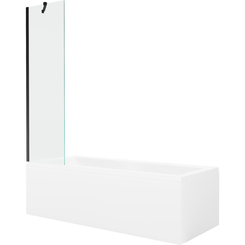 Mexen Cubik wanna prostokątna 160 x 70 cm z obudową i parawanem 1-skrzydłowym 50 cm, transparent, czarny