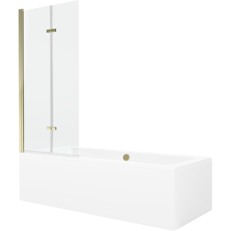 Mexen Cube wanna prostokątna 180 x 80 cm z obudową i parawanem 2-skrzydłowym 80 cm, transparent, złoty