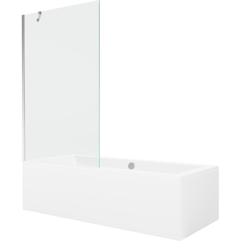 Mexen Cube wanna prostokątna 180 x 80 cm z obudową i parawanem 1-skrzydłowym 100 cm, transparent, chrom