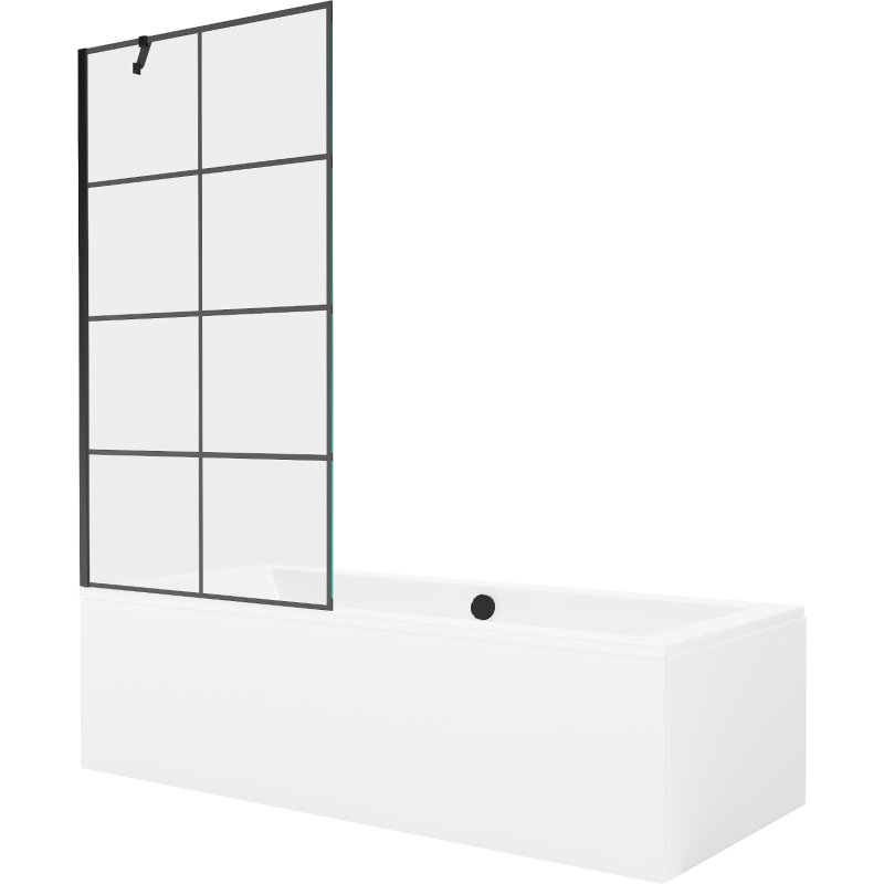 Mexen Cube wanna prostokątna 180 x 80 cm z obudową i parawanem 1-skrzydłowym 90 cm, czarny wzór