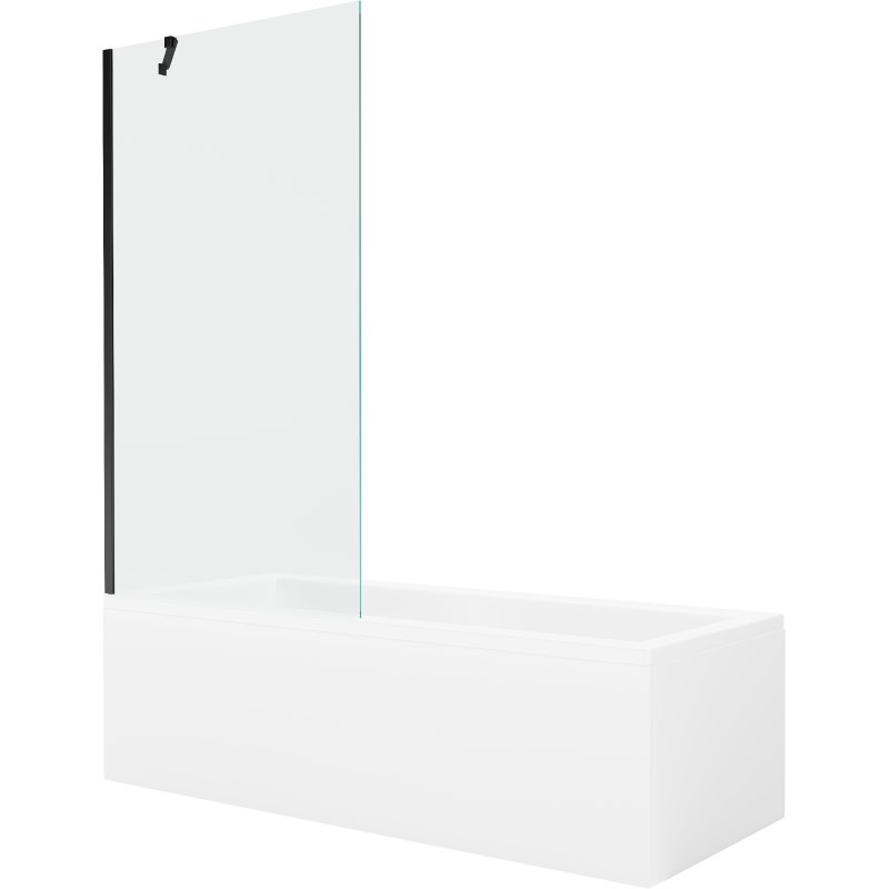 Mexen Cubik wanna prostokątna 150 x 70 cm z obudową i parawanem 1-skrzydłowym 90 cm, transparent, czarny
