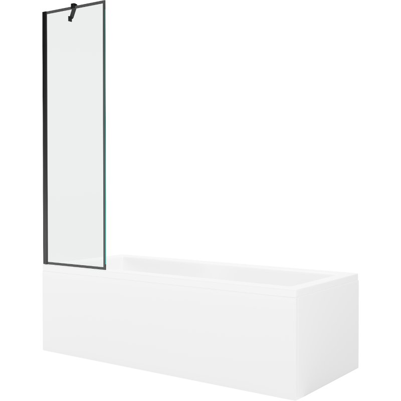 Mexen Cubik wanna prostokątna 150 x 70 cm z obudową i parawanem 1-skrzydłowym 50 cm, czarny wzór