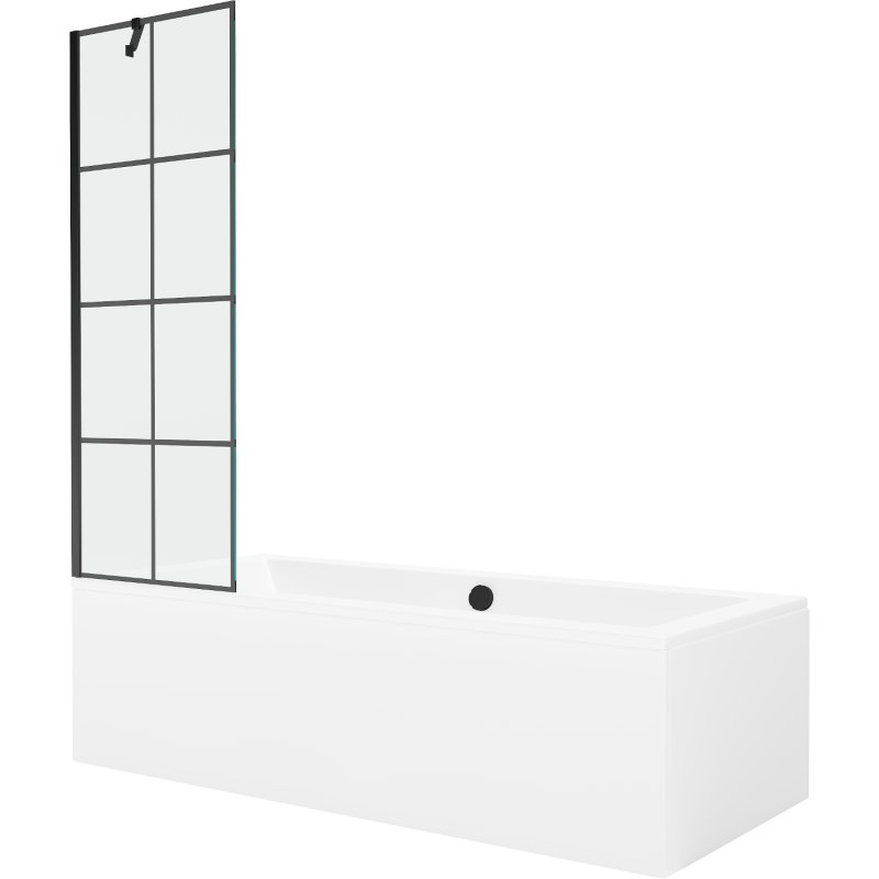 Mexen Cube wanna prostokątna 170 x 80 cm z obudową i parawanem 1-skrzydłowym 60 cm, czarny wzór