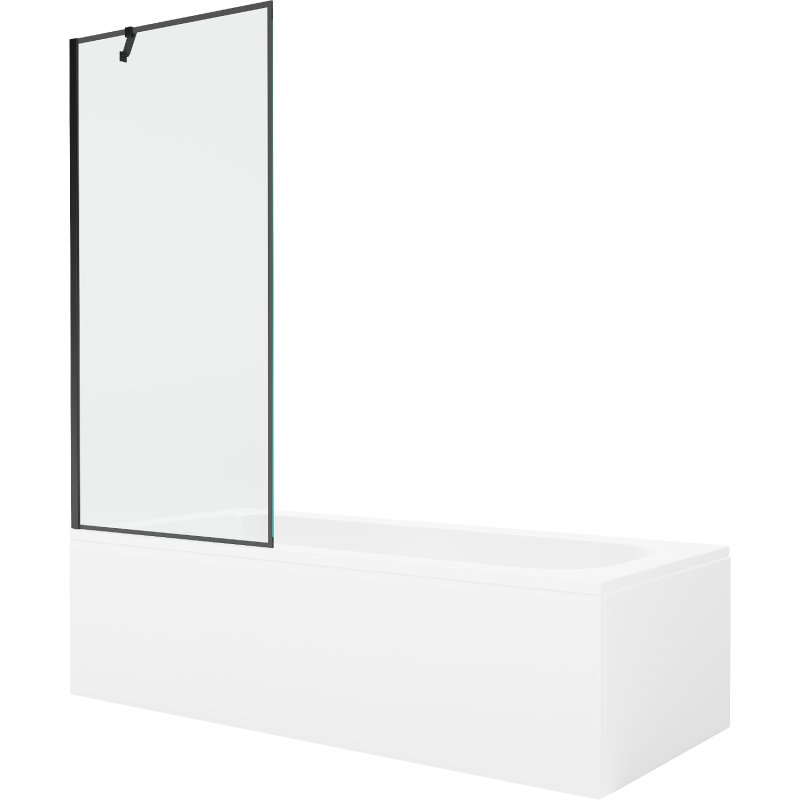 Mexen Vega wanna prostokątna 150 x 70 cm z obudową i parawanem 1-skrzydłowym 80 cm, czarny wzór