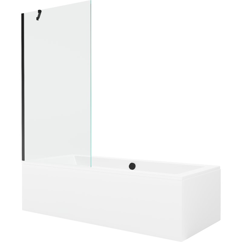 Mexen Cube wanna prostokątna 170 x 80 cm z obudową i parawanem 1-skrzydłowym 90 cm, transparent, czarny