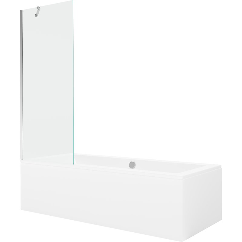 Mexen Cube wanna prostokątna 170 x 80 cm z obudową i parawanem 1-skrzydłowym 70 cm, transparent, chrom