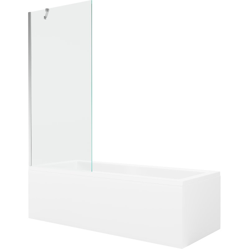 Mexen Cubik wanna prostokątna 170 x 70 cm z obudową i parawanem 1-skrzydłowym 80 cm, transparent, chrom