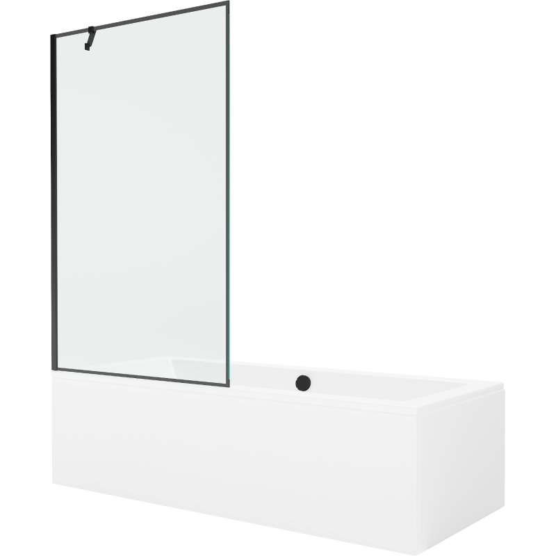 Mexen Cube wanna prostokątna 180 x 80 cm z obudową i parawanem 1-skrzydłowym 100 cm, czarny wzór