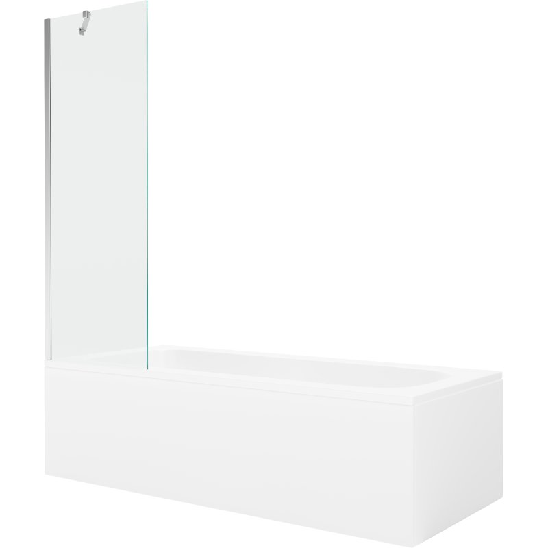 Mexen Vega wanna prostokątna 170 x 70 cm z obudową i parawanem 1-skrzydłowym 60 cm, transparent, chrom
