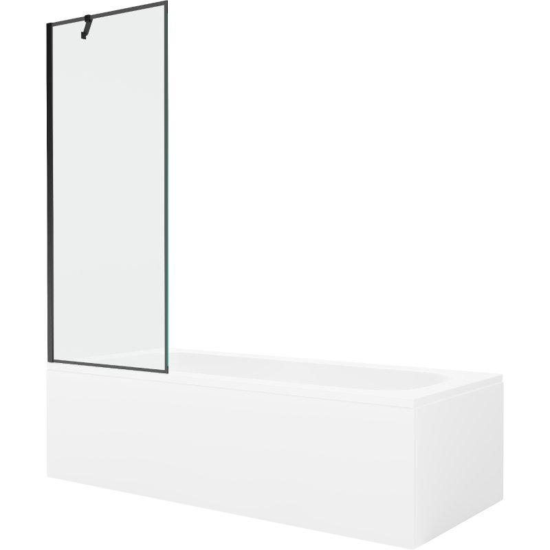 Mexen Vega wanna prostokątna 160 x 70 cm z obudową i parawanem 1-skrzydłowym 70 cm, czarny wzór