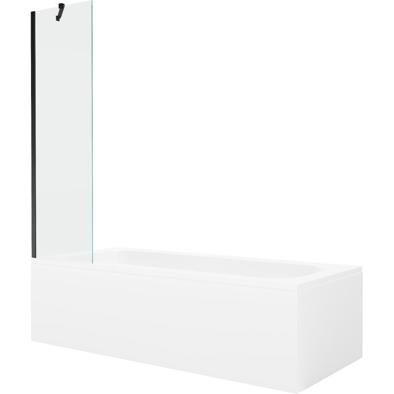 Mexen Vega wanna prostokątna 170 x 70 cm z obudową i parawanem 1-skrzydłowym 50 cm, transparent, czarny 5905315205476