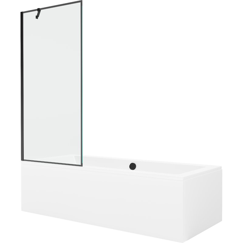 Mexen Cube wanna prostokątna 180 x 80 cm z obudową i parawanem 1-skrzydłowym 80 cm, czarny wzór