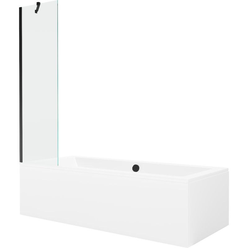 Mexen Cube wanna prostokątna 180 x 80 cm z obudową i parawanem 1-skrzydłowym 50 cm, transparent, czarny