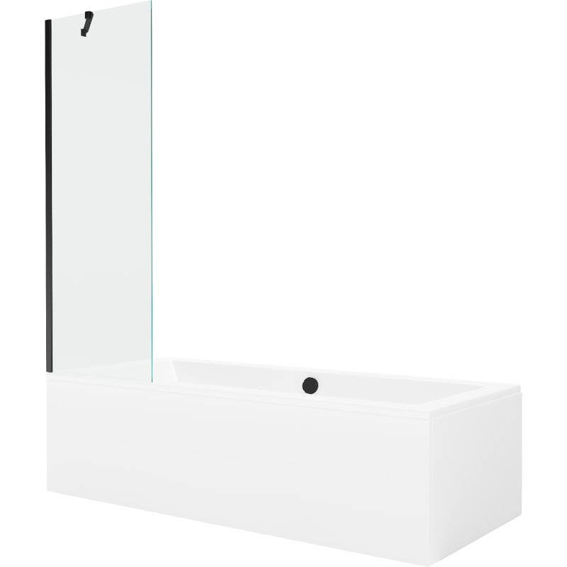 Mexen Cube wanna prostokątna 180 x 80 cm z obudową i parawanem 1-skrzydłowym 60 cm, transparent, czarny