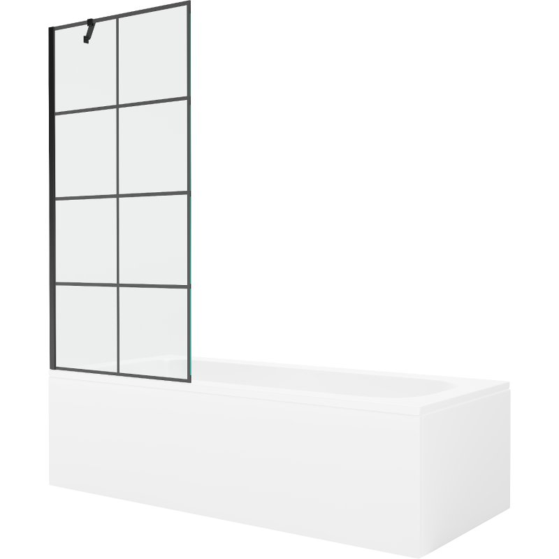 Mexen Vega wanna prostokątna 160 x 70 cm z obudową i parawanem 1-skrzydłowym 80 cm, czarny wzór