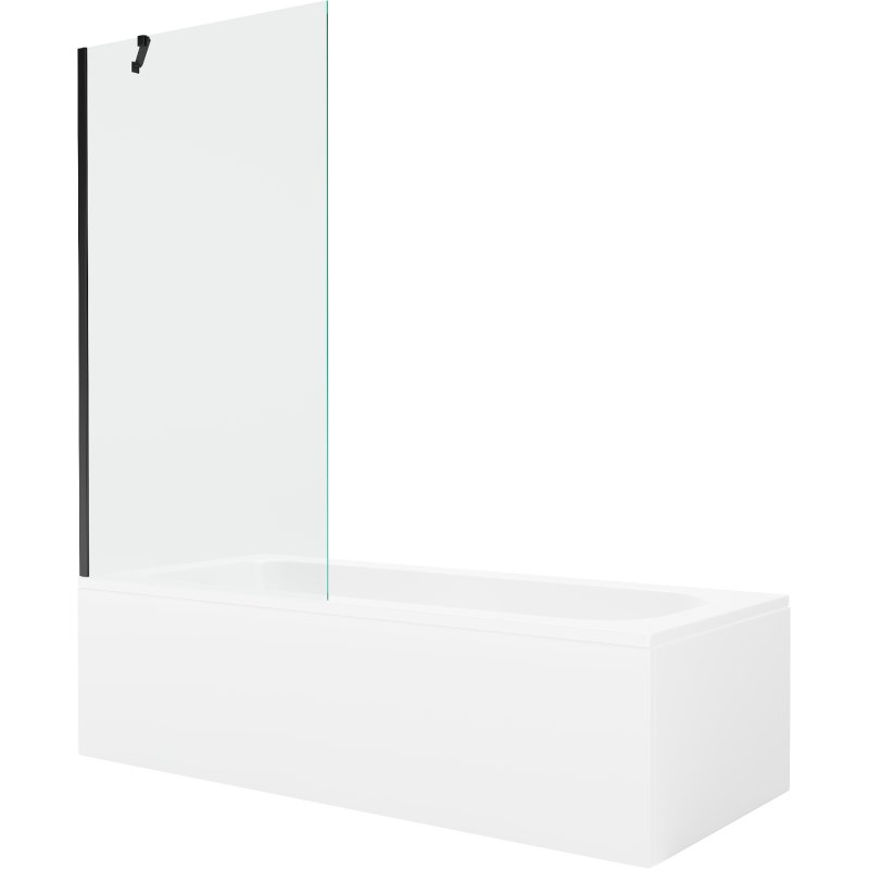 Mexen Vega wanna prostokątna 180 x 80 cm z obudową i parawanem 1-skrzydłowym 90 cm, transparent, czarny