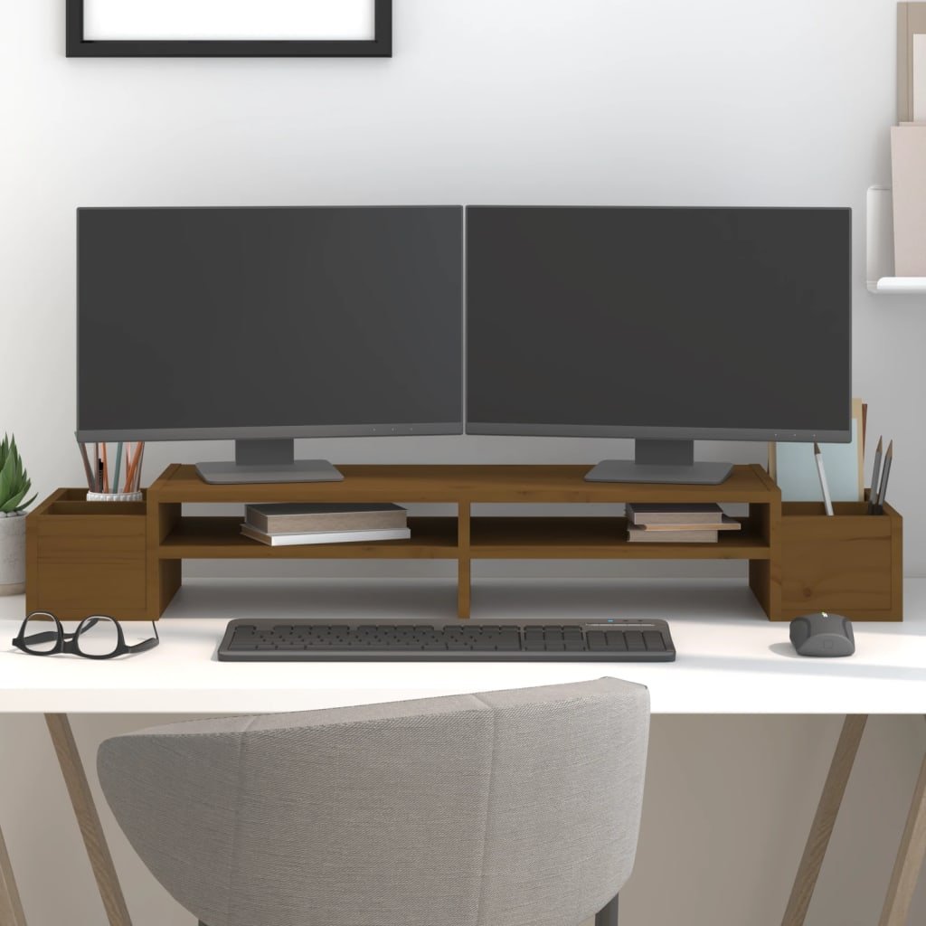 vidaXL Podstawka na monitor, miodowy brąz, 100x27,5x15 cm, lita sosna