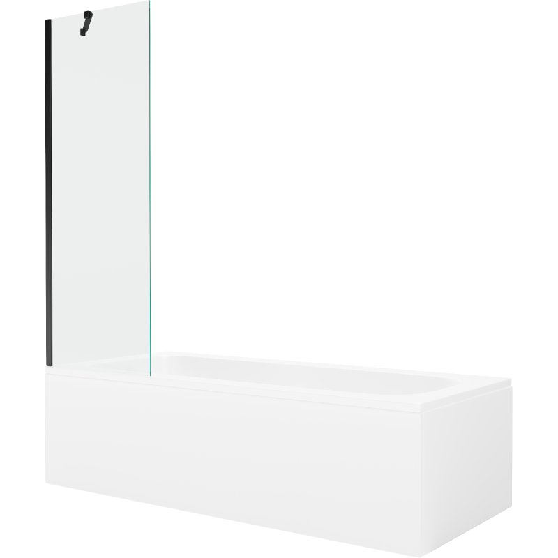 Mexen Vega wanna prostokątna 180 x 80 cm z obudową i parawanem 1-skrzydłowym 60 cm, transparent, czarny