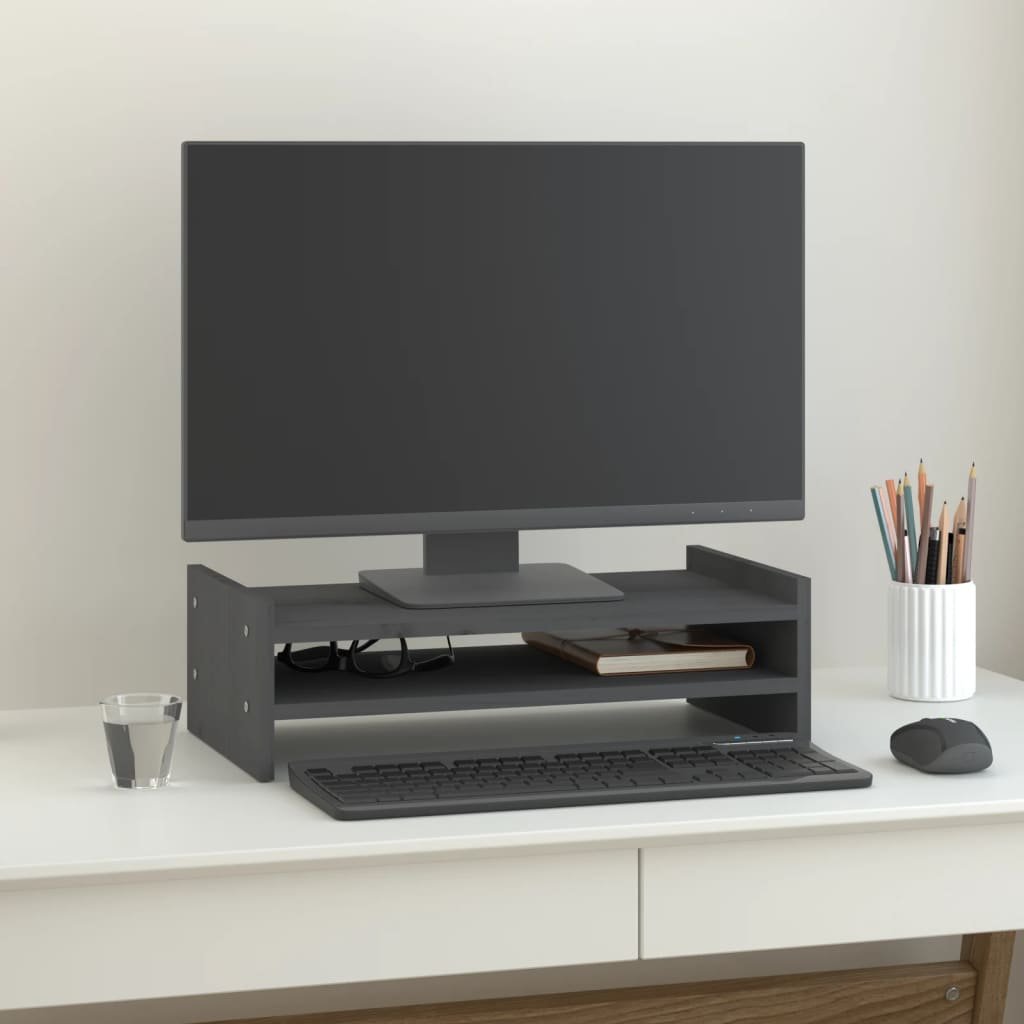 vidaXL Podstawka na monitor, szara, 50x27x15 cm, lite drewno sosnowe