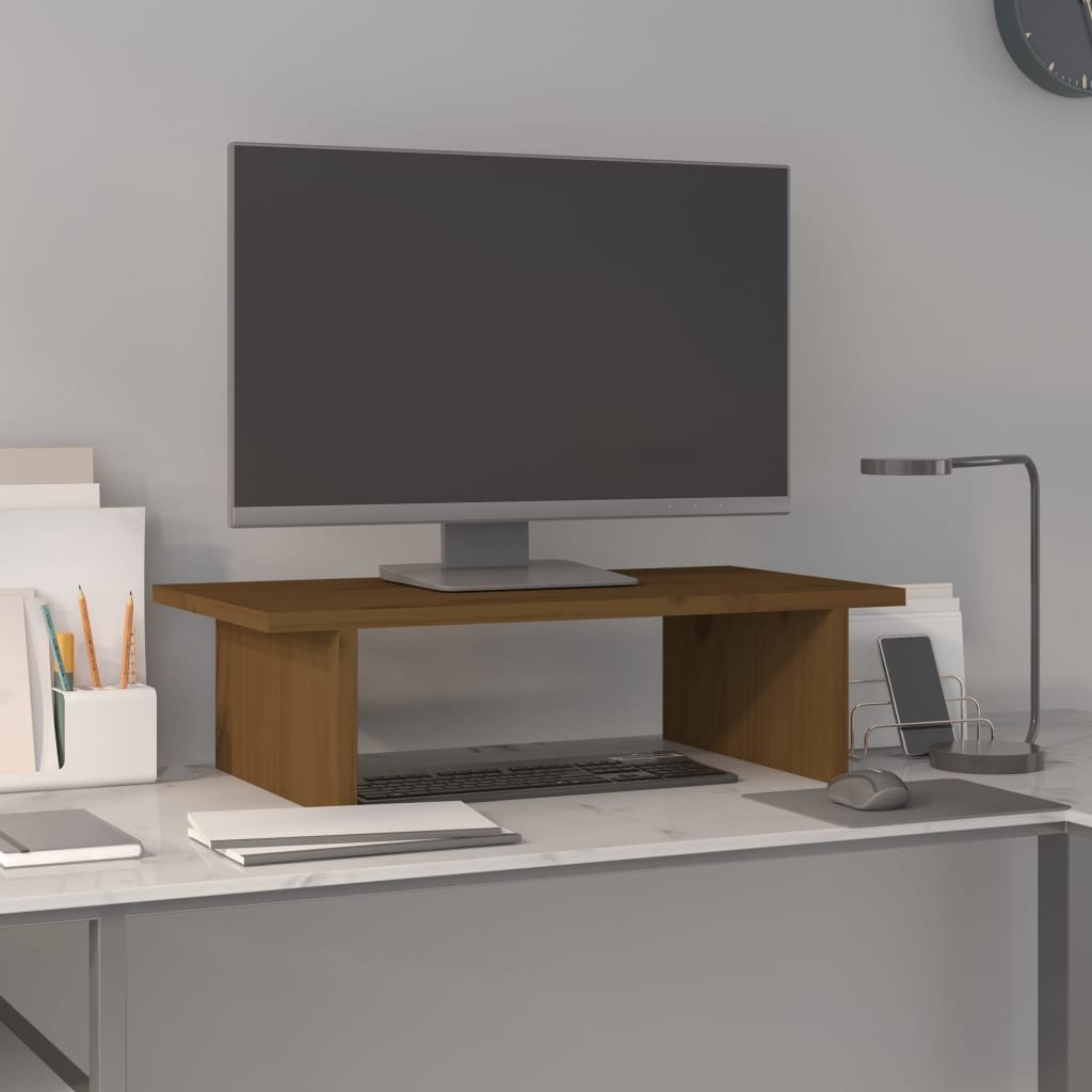 vidaXL Podstawka na monitor, miodowy brąz, 50x27x15 cm, lita sosna
