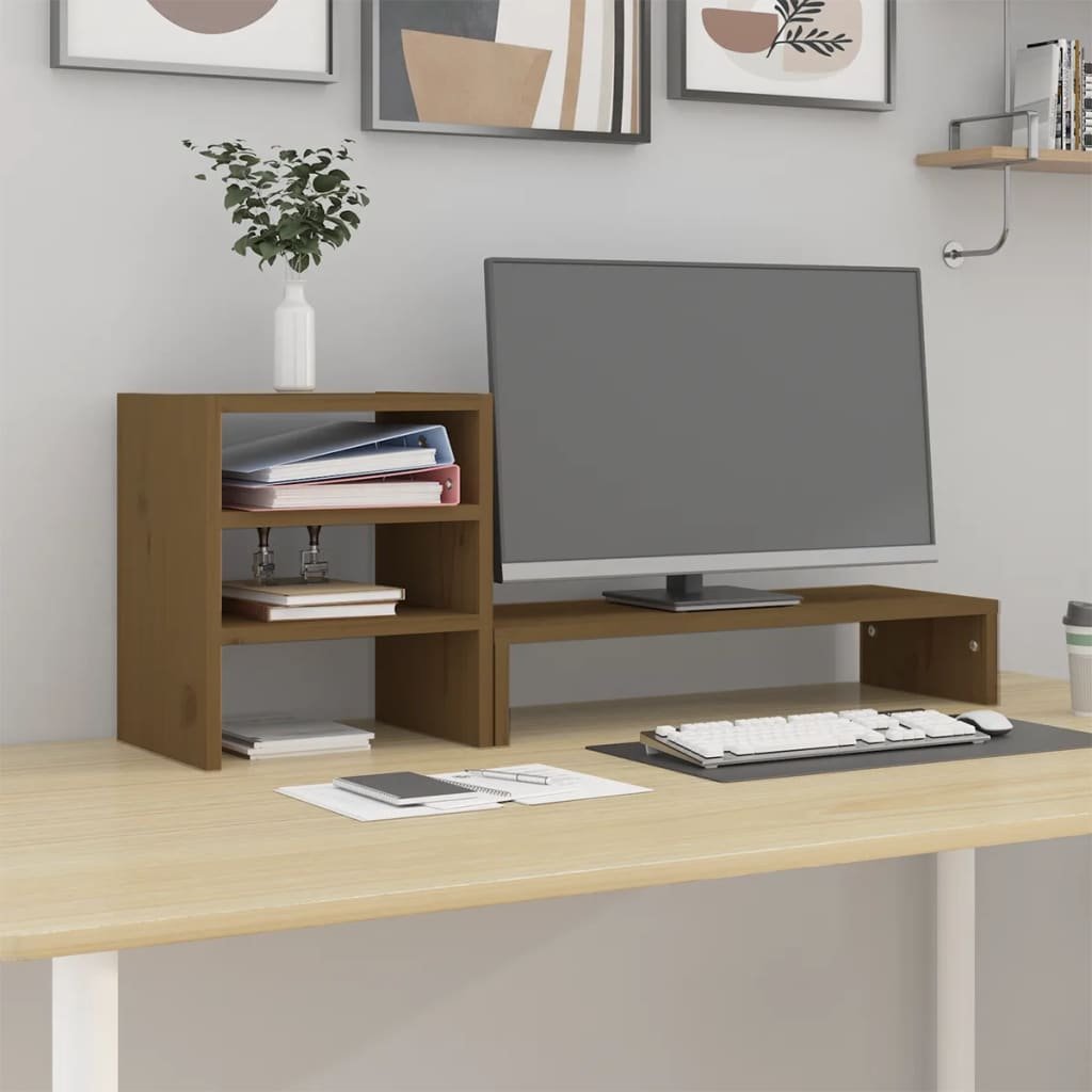 vidaXL Podstawka na monitor, miodowy brąz, 81x20x30 cm, lita sosna