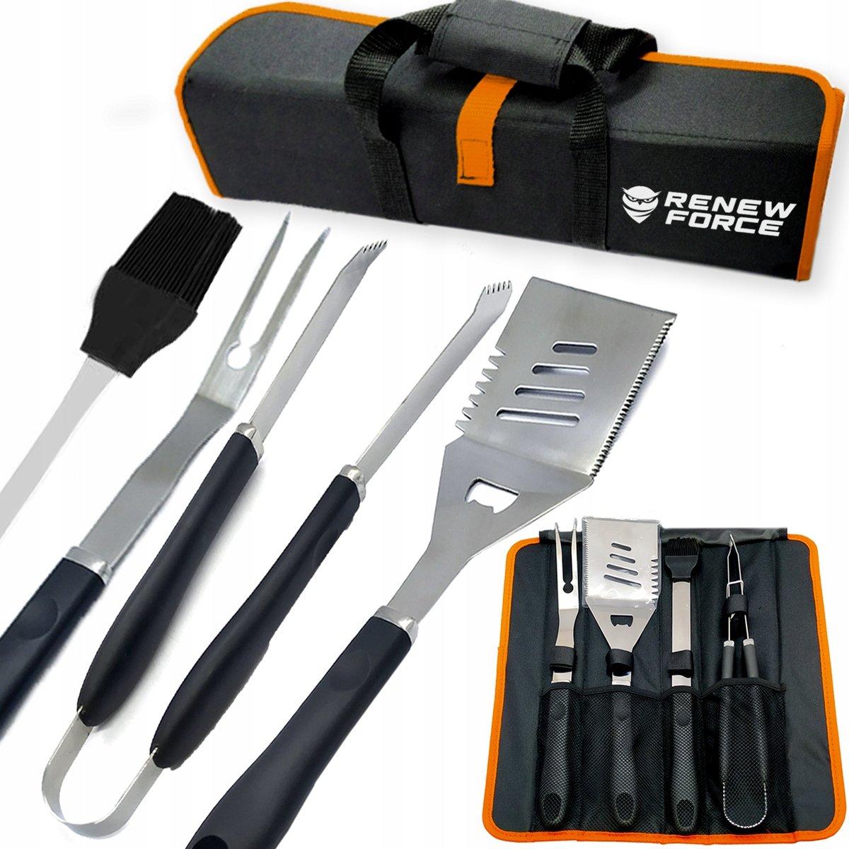 4x Akcesoria Do Grilla Sztućce Zestaw narzędzi + Etui SUPER JAKOŚĆ BAR-BQ1