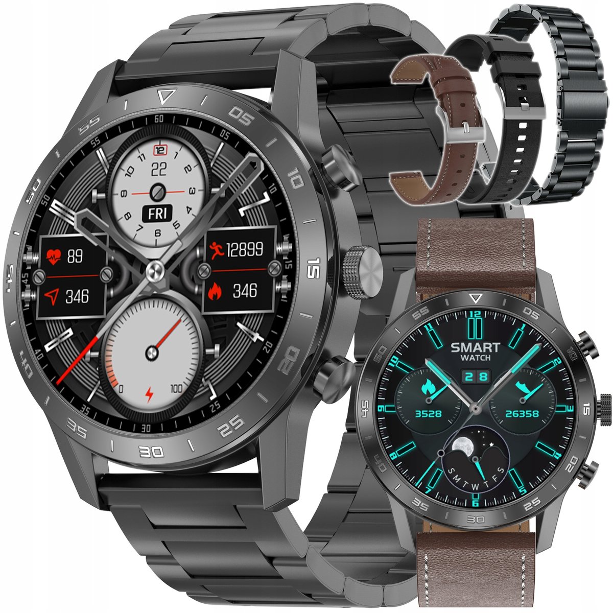 Smartwatch męski z funkcją rozmów ciśnienie puls polskie menu kardio / trzy paski - JG Smart DT70