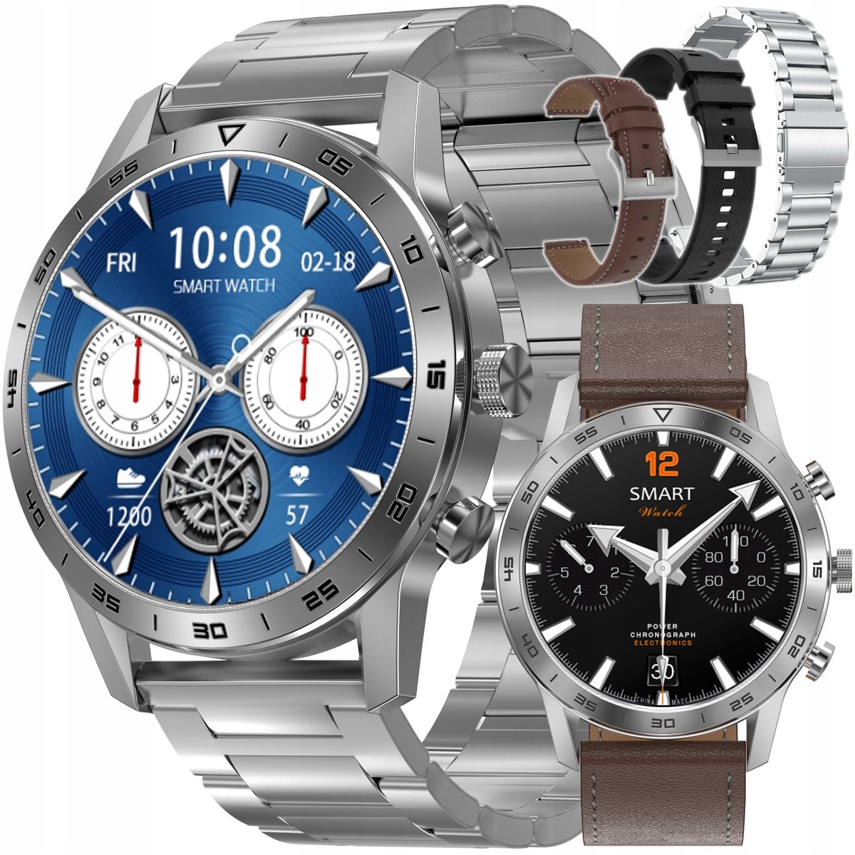 Smartwatch męski z funkcją rozmów ciśnienie puls polskie menu kardio / trzy paski - JG Smart DT70