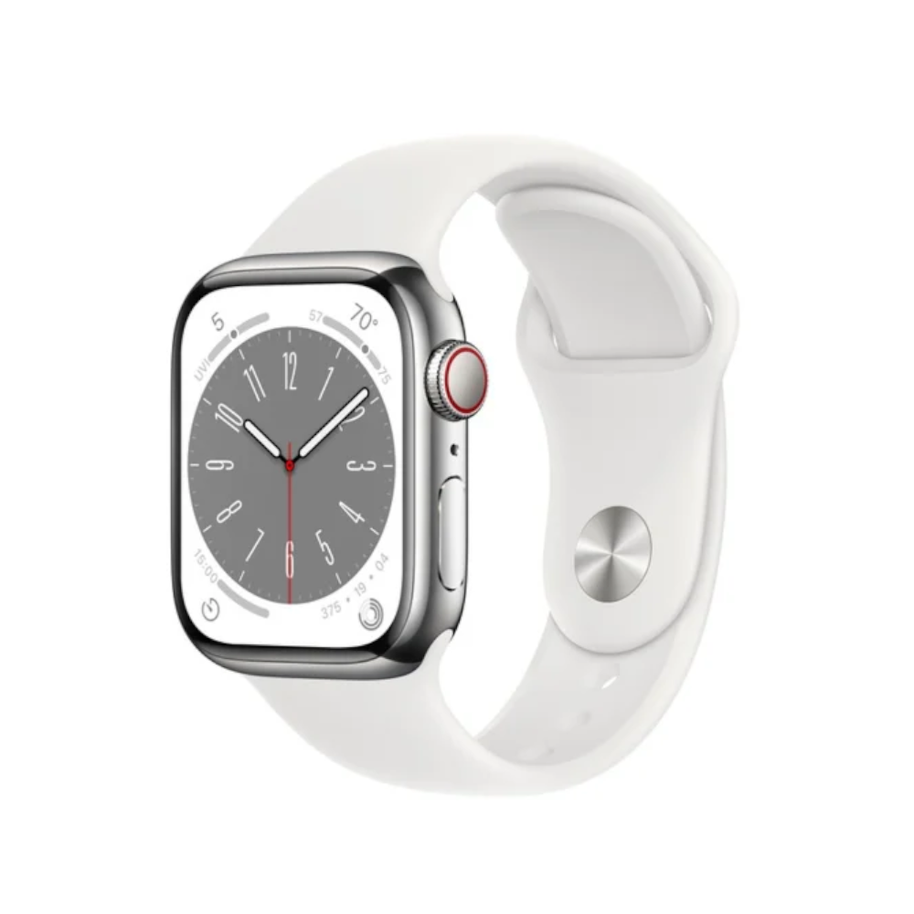 Apple Watch Series 8 GPS + Cellular 45mm Silver Stainless Steel Case with White Sport Band - Regular