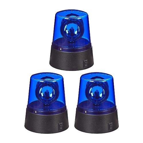 Relaxdays Niebieskie światło LED, zestaw 3 sztuk, lampa dookoła z obrotowym reflektorem, światło imprezowe, urodziny, zasilanie bateryjne, niebieskie, tworzywo sztuczne
