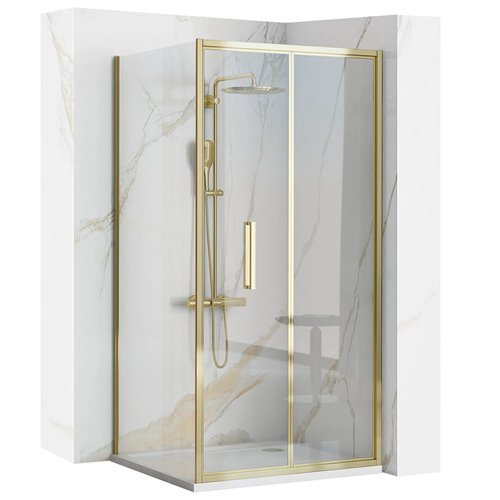 Złota kabina prysznicowa narożna drzwi składane 90x80 Rapid Fold Gold Rea