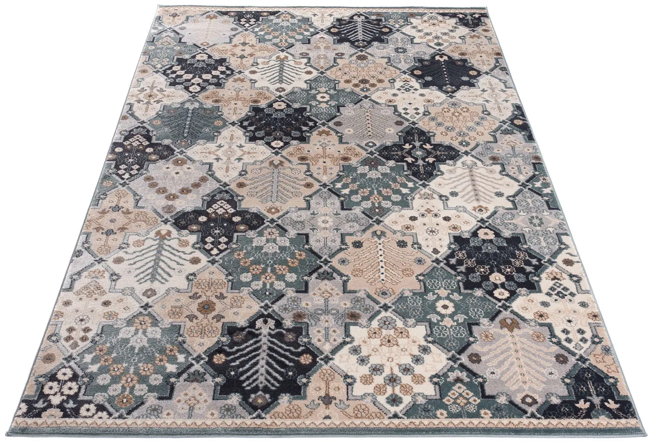 Niebieski wzorzysty dywan w stylu vintage S4-B54