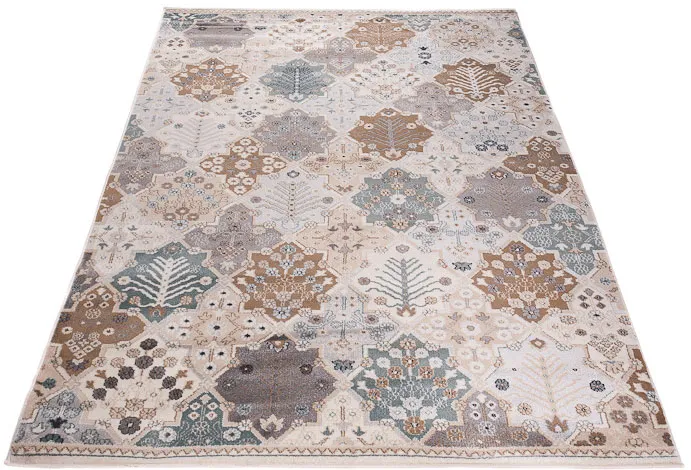 Beżowy wzorzysty dywan w stylu rustykalnym S7-C63